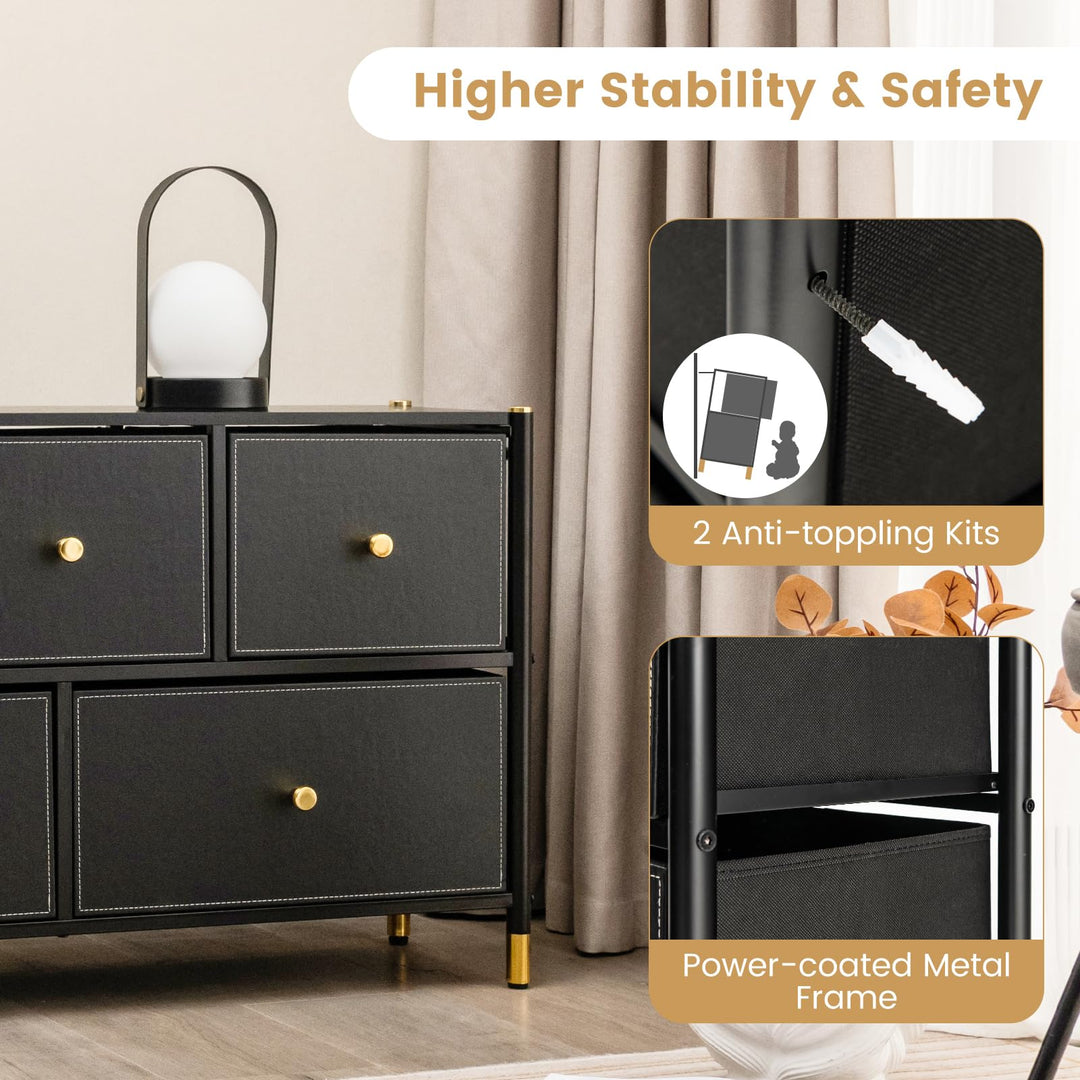 Giantex Dresser for Bedroom with 5 Storage Drawers - Fabric Dresser Tower with Metal Frame, Fabric Bins