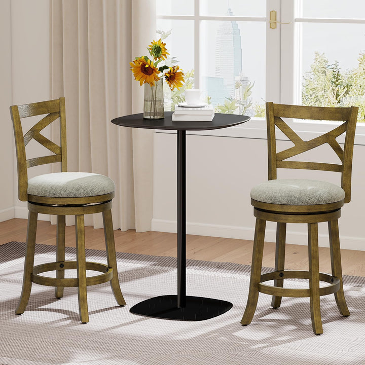 Giantex Wood Swivel Bar Stools Set of 2/4 with Backrests and Wood Frame
