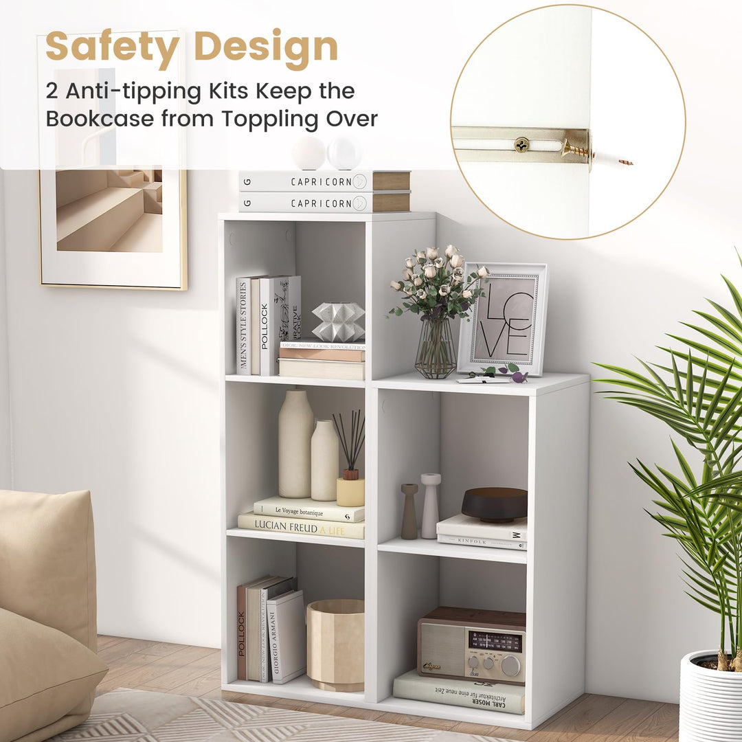 Giantex 2-Cube Bookcase, White Cubby Bookshelf w/Back Guardrail &amp; Anti-Tipping Kits
