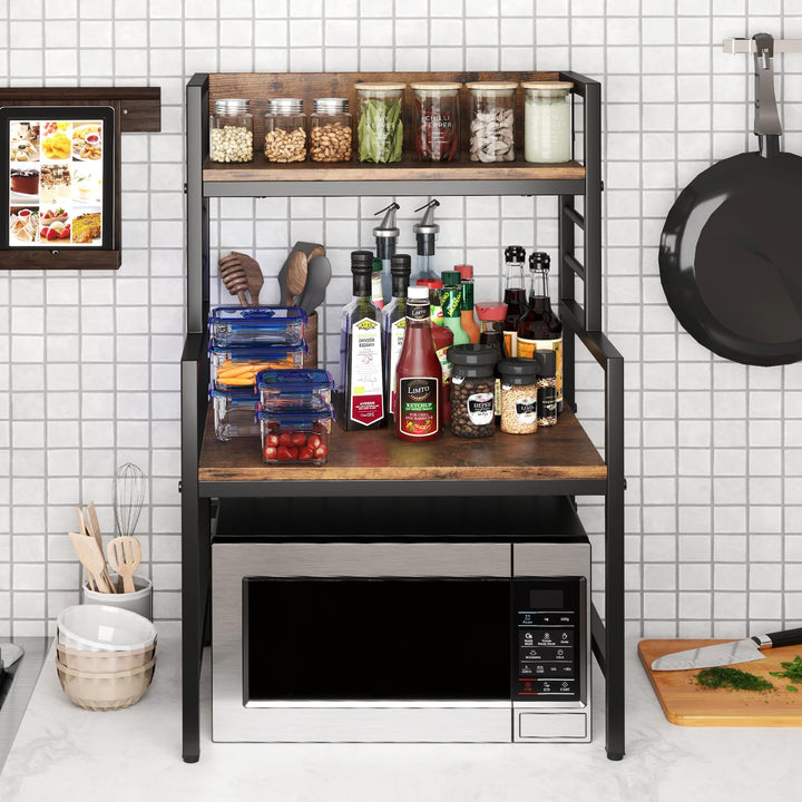 Giantex 3-Tier Microwave Stand, Space-Saving Microwave Oven Rack with 2 Open Shelves &amp; Heavy-Duty Metal Frame