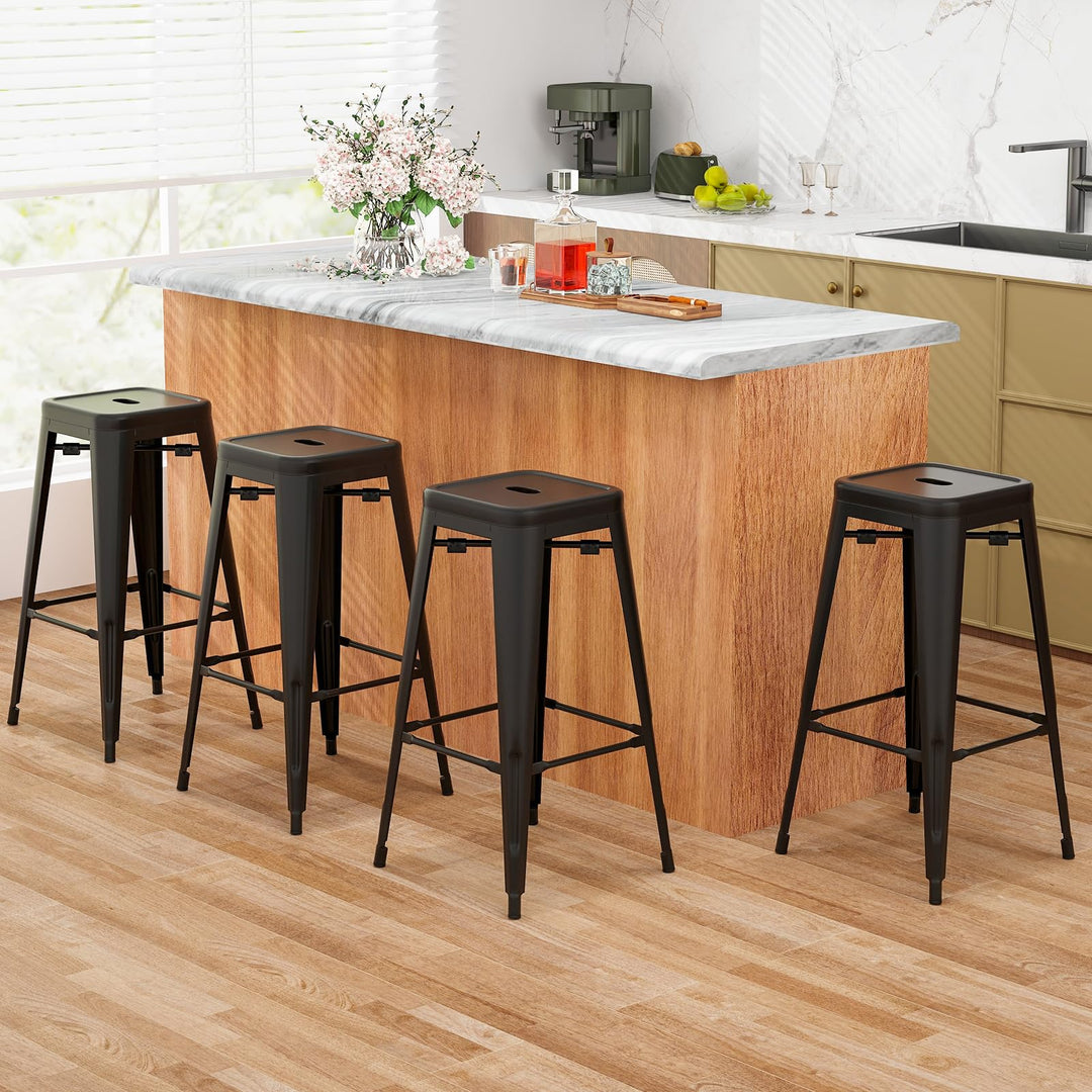 Giantex Metal Backless Bar Stools Set of 4, 30" Bar Height Modern Industrial Barstools w/Cut-out Handle