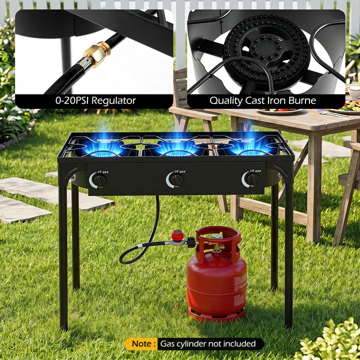 Giantex 3 Burner Propane Gas Stove | 240,000 BTU High Pressure Camp Cooker