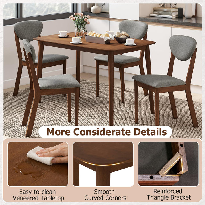 Giantex Mid-Century Modern Kitchen Table and Upholstered Chairs Set for 4