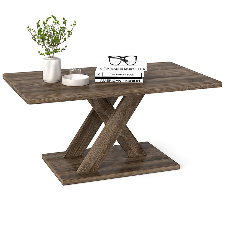 Giantex 37.5 Inch Wood Living Room Table with Stable Base &amp; Rubber Wood Connection