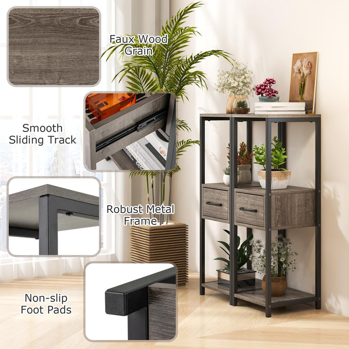 Giantex 3 Tier Tall Plant Stand Indoor, 36 Inch Corner Plant Holder with Drawer &amp; Metal Frame