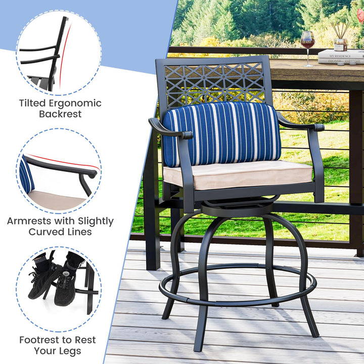 Giantex Outdoor Bar Stools, Metal Patio Bar Chairs with Cushion &amp; Lumbar Pillow