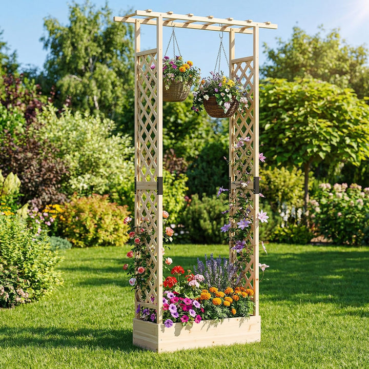 Giantex Wooden Raised Garden Bed with Trellis &amp; Hanging Roof