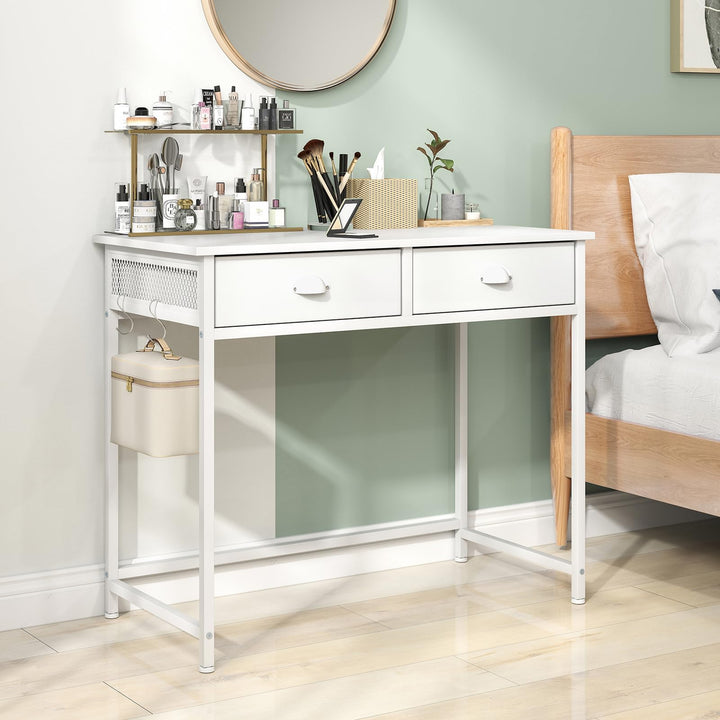 Giantex Small Computer Desk with Fabric Drawers, 36 Inch Home Office Desk with 4 Hanging Hooks &amp; Metal Frame