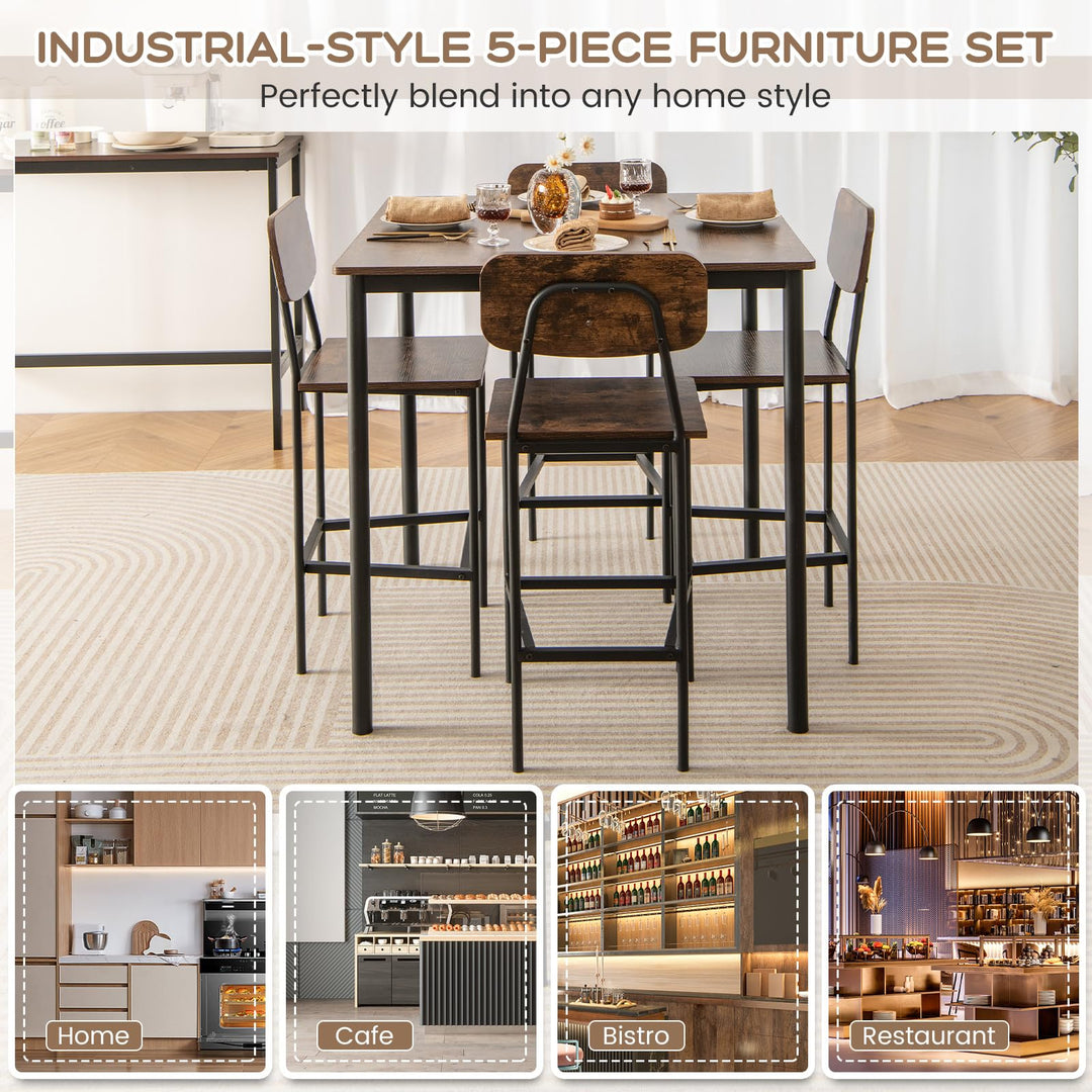 Giantex 5-Piece Dining Table Set W/Counter Height Table &amp; 4 Bar Stools