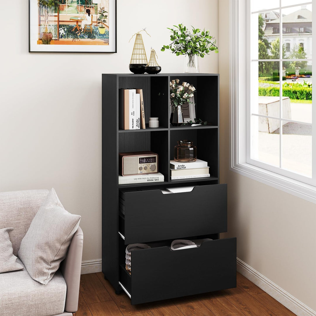 Giantex Bookshelf with 4 Cubes &amp; 2 Drawers 51” Tall Floor Bookcase with Anti-tip Kits
