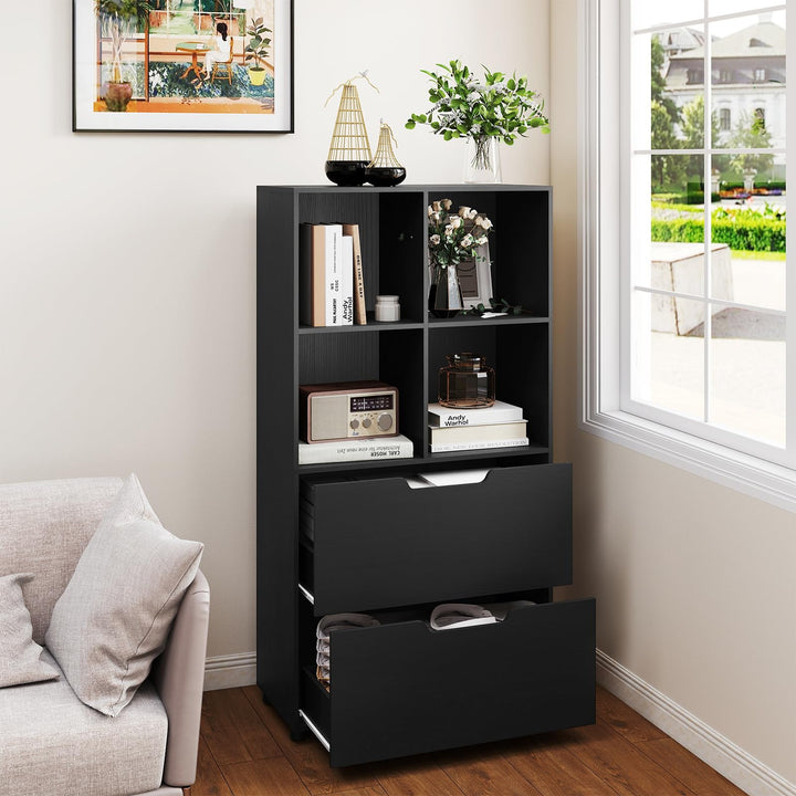 Giantex Bookshelf with 4 Cubes &amp; 2 Drawers 51” Tall Floor Bookcase with Anti-tip Kits