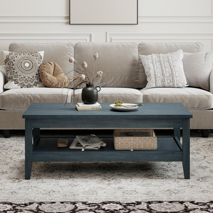 Giantex Farmhouse Coffee Table Rustic Cocktail Center Table with Thickened Tabletop