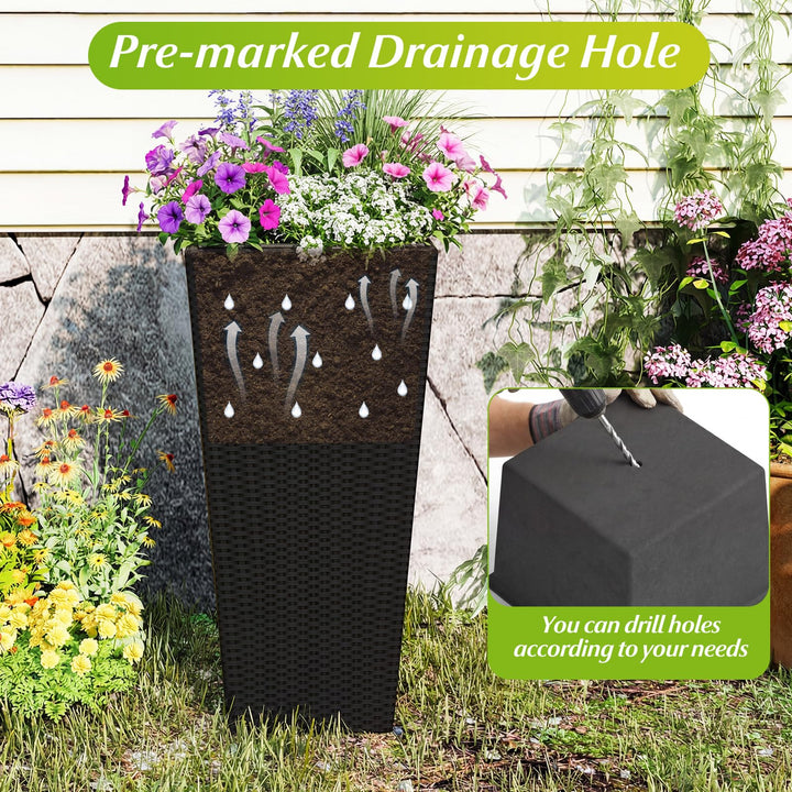 Giantex 3-Piece Wicker Planters Tapered PP Rattan Plant Boxes with Plastic Flower Pots
