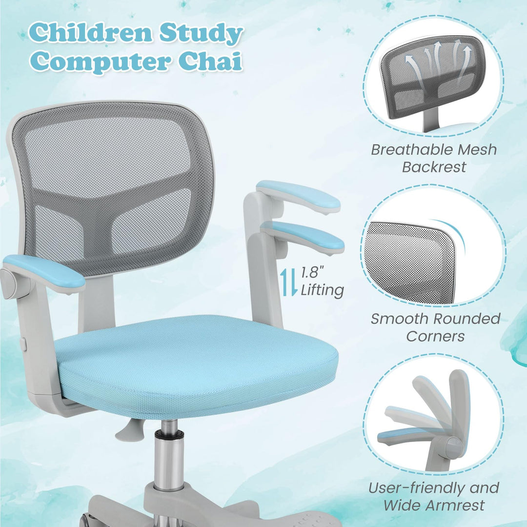 Kids Desk Chair, Ergonomic Adjustable Student Rolling Chair with Footrest &amp; Flip-up Armrest