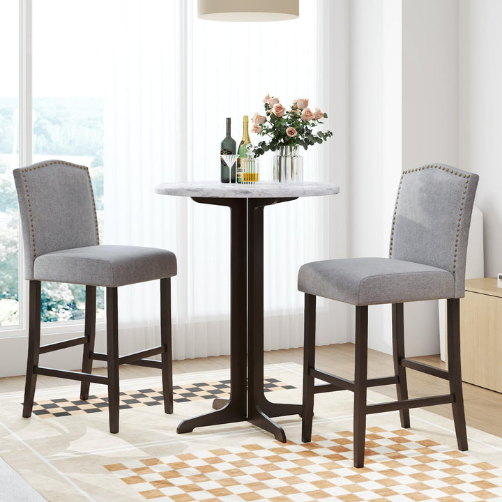Giantex 30" Bar Stools Set of 2/4, Upholstered Bar Height Bar Chairs with Back &amp; Rubber Wood Legs