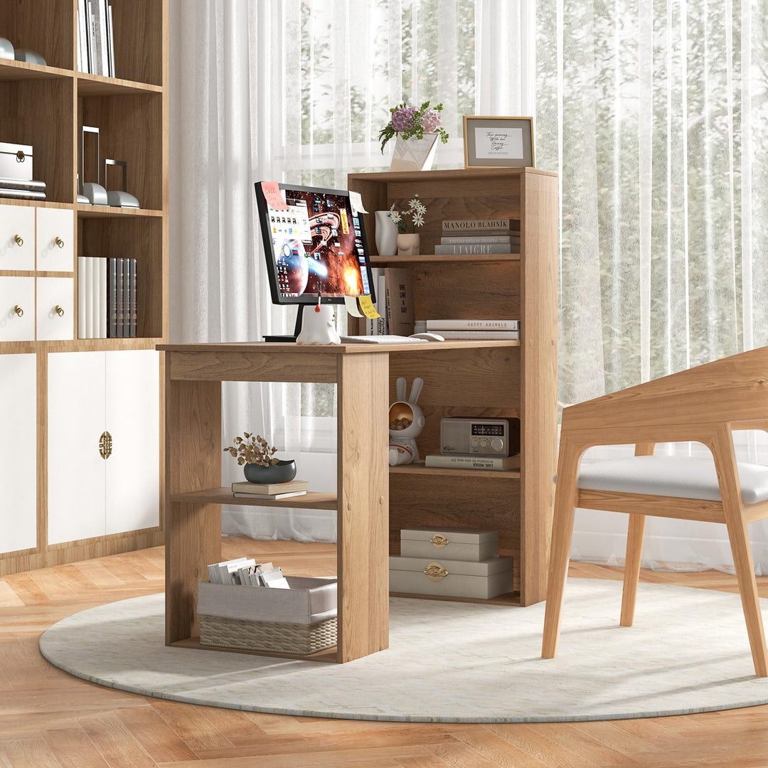 Giantex 48 Inch Computer Desk with Bookshelf, 3-in-1 Home Office Desk with 4-Tier Bookcase &amp; CPU Stand
