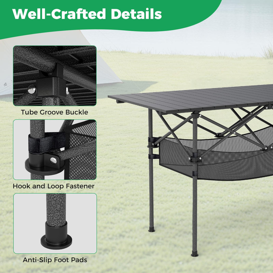 Giantex Folding Camping Table Portable Picnic Table w/Aluminum Roll-up Tabletop &amp; Mesh Basket