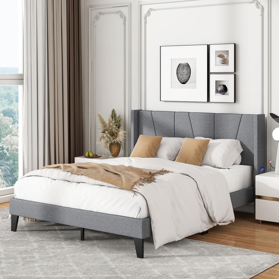 Giantex Queen/Full SizeBed Frame with Wingback Headboard