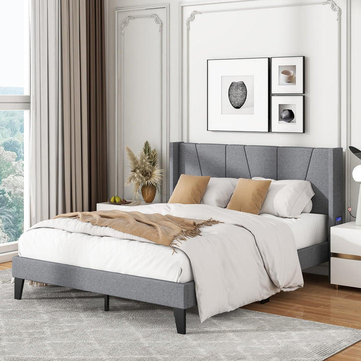 Giantex Queen/Full SizeBed Frame with Wingback Headboard