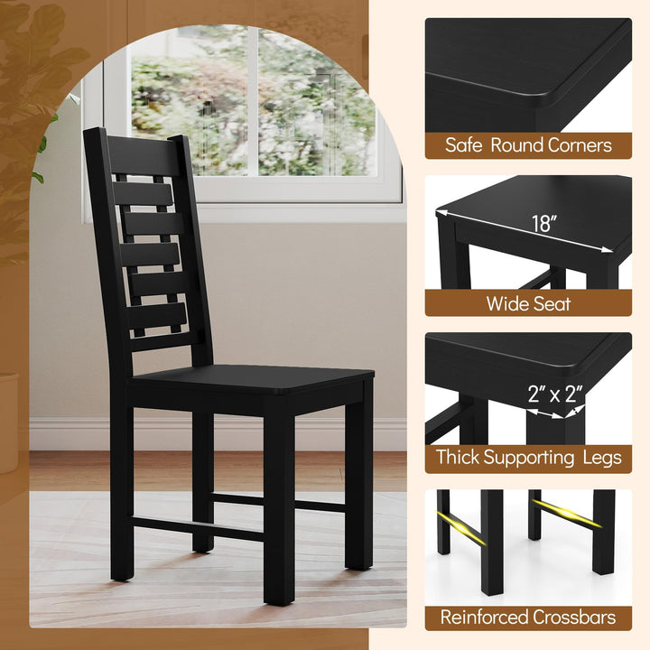 Giantex Wooden Dining Chairs Set 100% Solid Rubber Wood Kitchen Chair with High &amp; Tilted Backrest