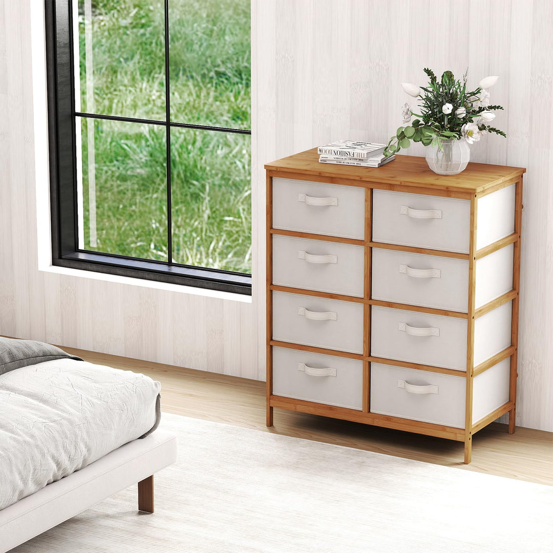 Giantex 8-Drawers Dresser Bamboo Fabric Storage Tower with Removable Fabric Bins