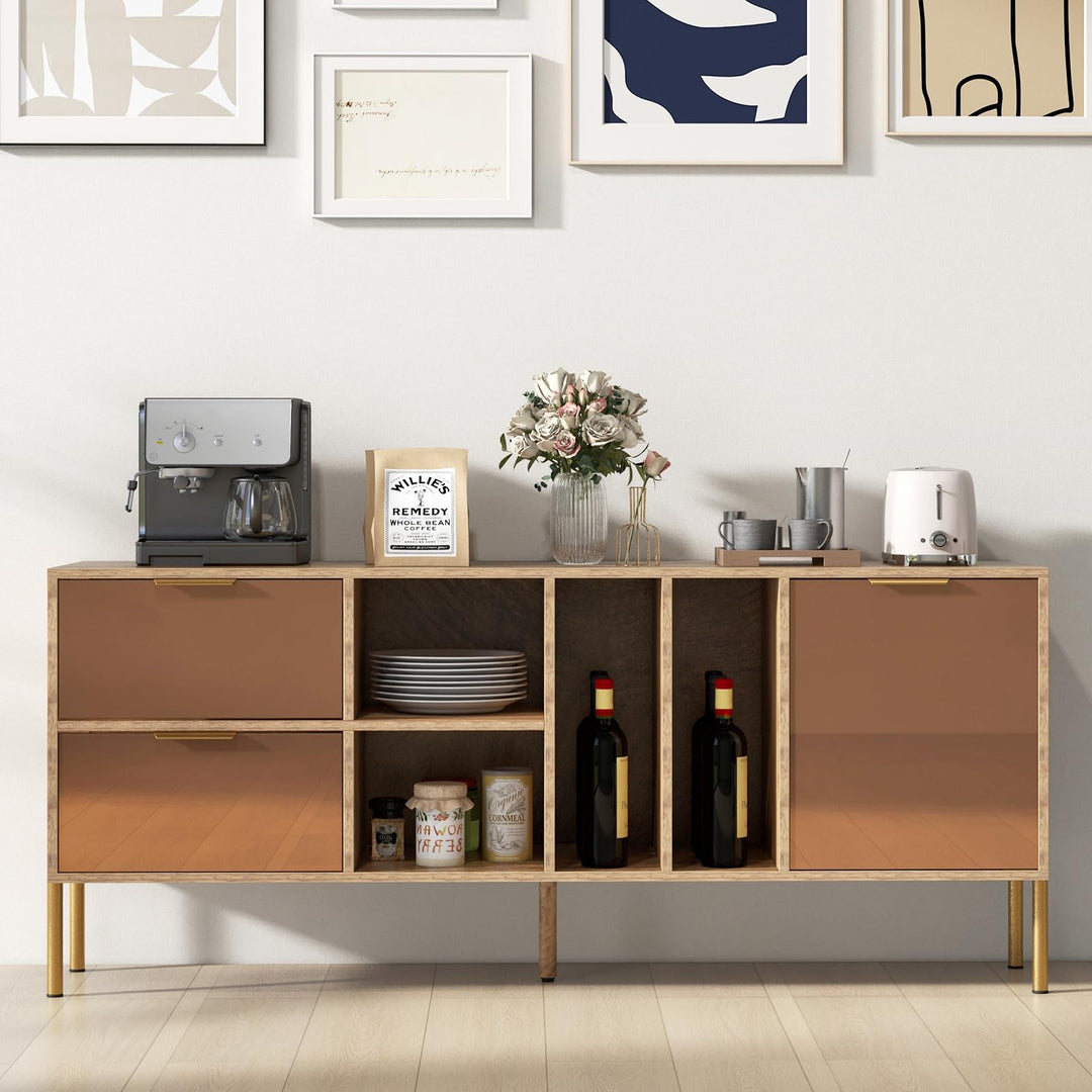 Giantex Mirrored Buffet Cabinet, Wooden Kitchen Sideboard Storage Cabinet w/2 Drawers &amp; 1 Door Accent Cabinet