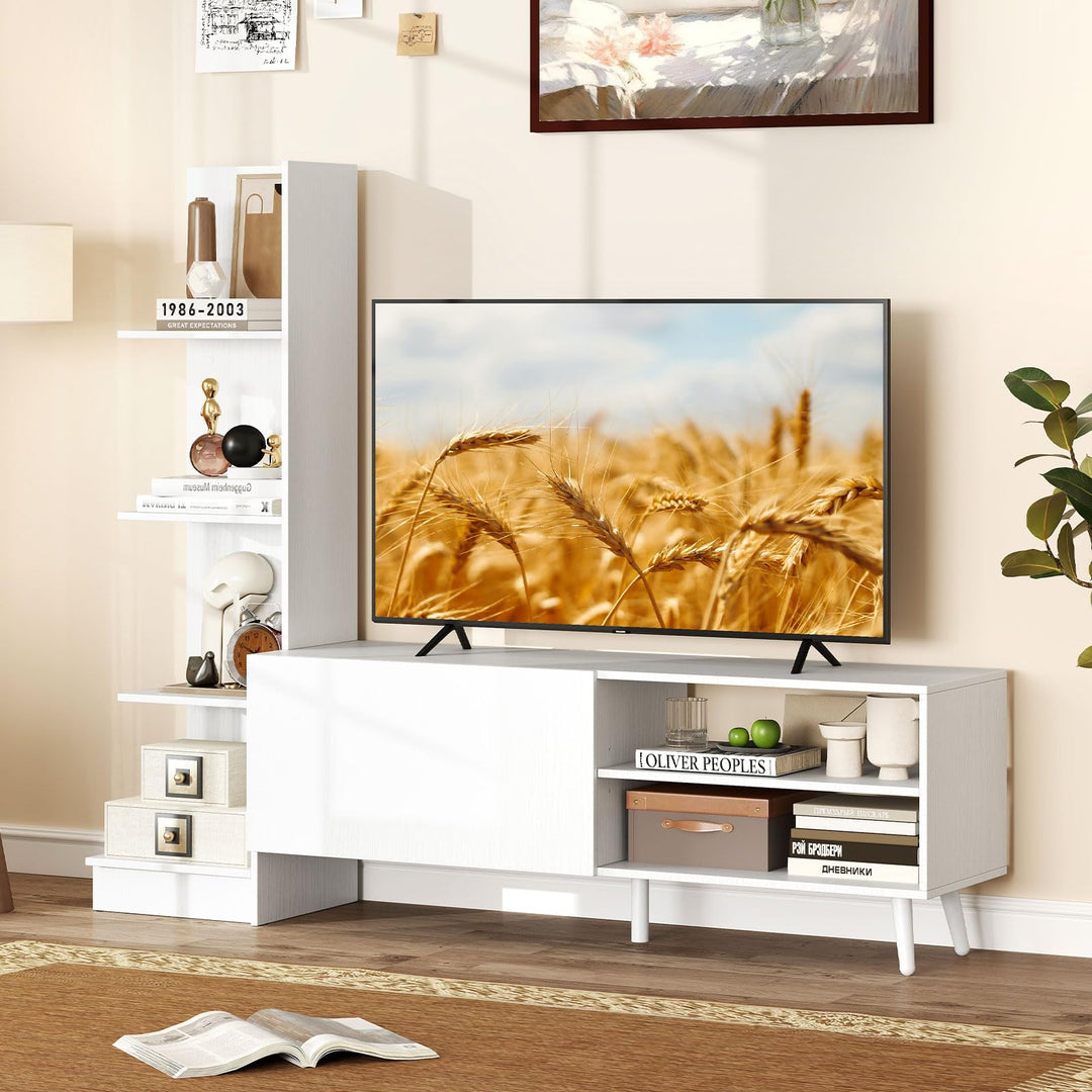 Giantex Book Shelf TV Stand L-Shaped Entertainment Center with Storage &amp; Adjustable Shelf