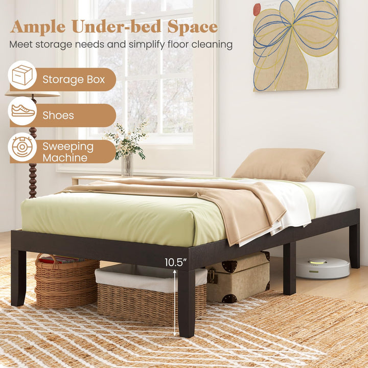 Giantex 14 Inch Twin Wood Platform Bed Frame, Minimalist Twin Bed Frame with Wooden Slats Support &amp; Rubber Wood Legs