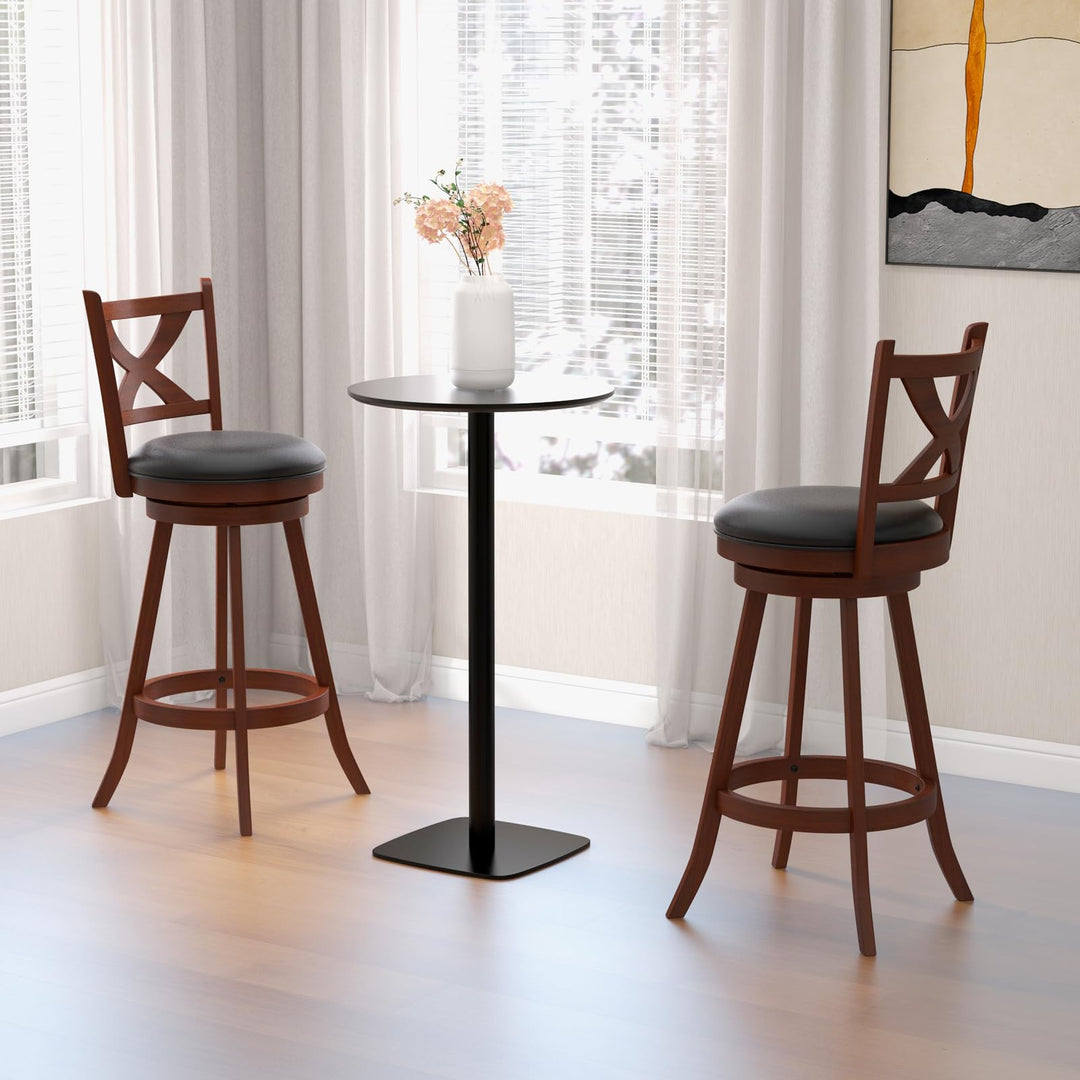 Giantex Swivel Bar Stools Set of 2, Farmhouse Wooden Barstools with Back