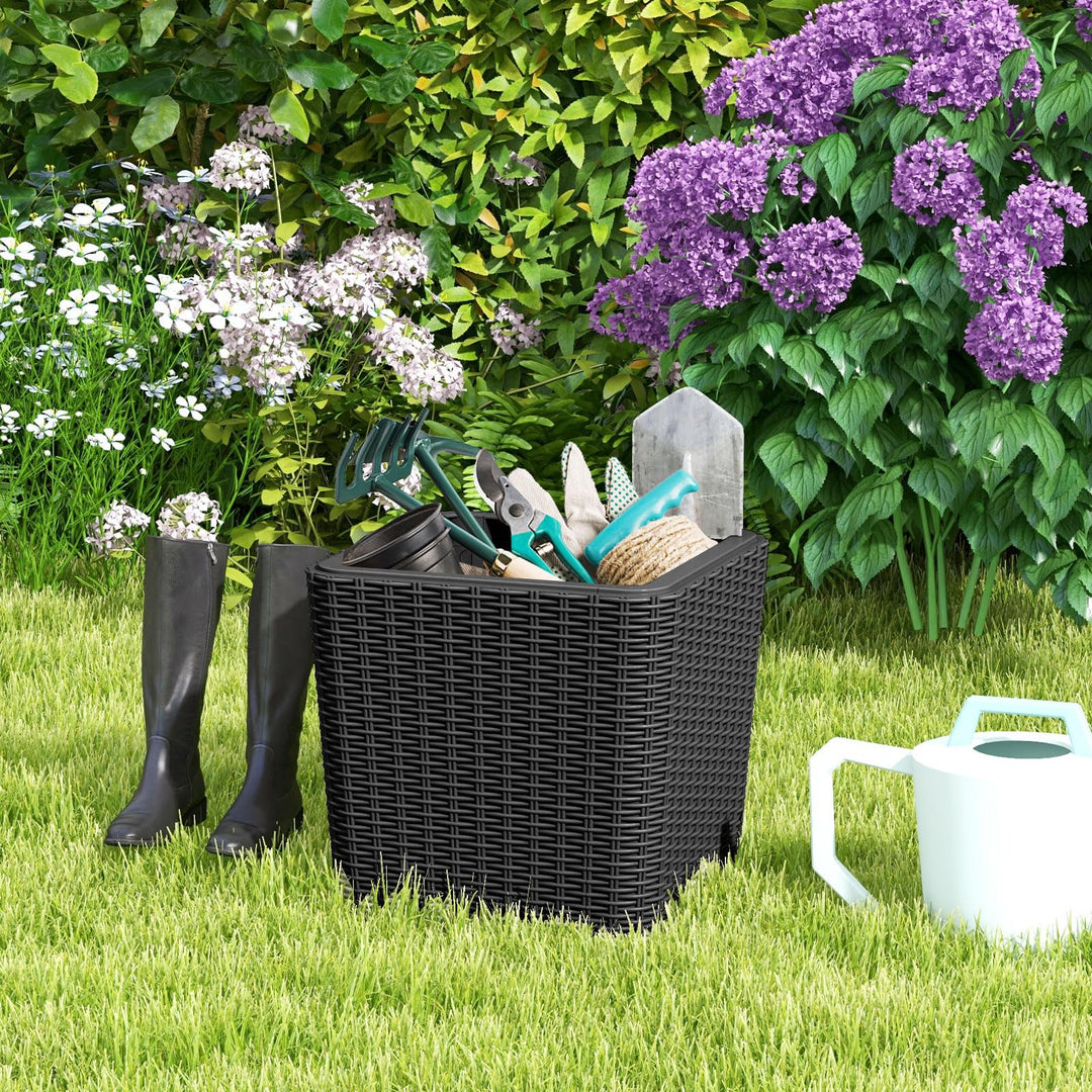 Giantex Small Outdoor Side Table - 11.5 Gallon Deck Box with Removable Lid &amp; Wicker-woven