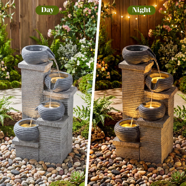 Giantex 4-Tier Water Fountain Outdoor with Warm LED Lights &amp; Pump
