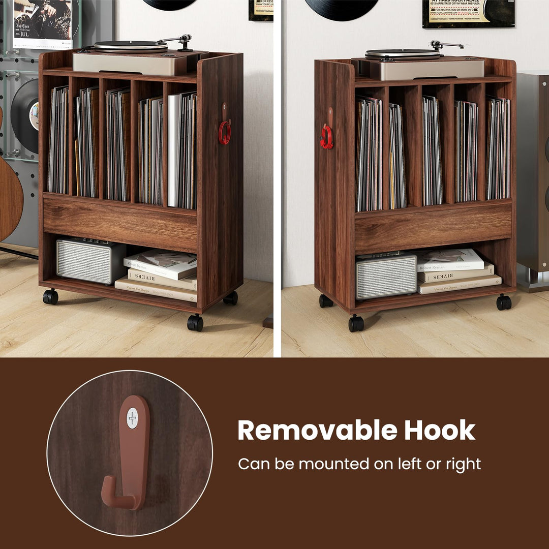 Giantex Record Player Stand, Rolling Turntable Stand with Drawer, Hook &amp; Lockable Wheels