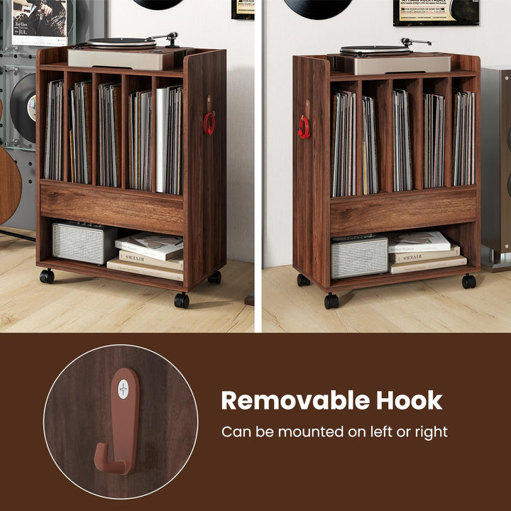 Giantex Record Player Stand, Rolling Turntable Stand with Drawer, Hook &amp; Lockable Wheels