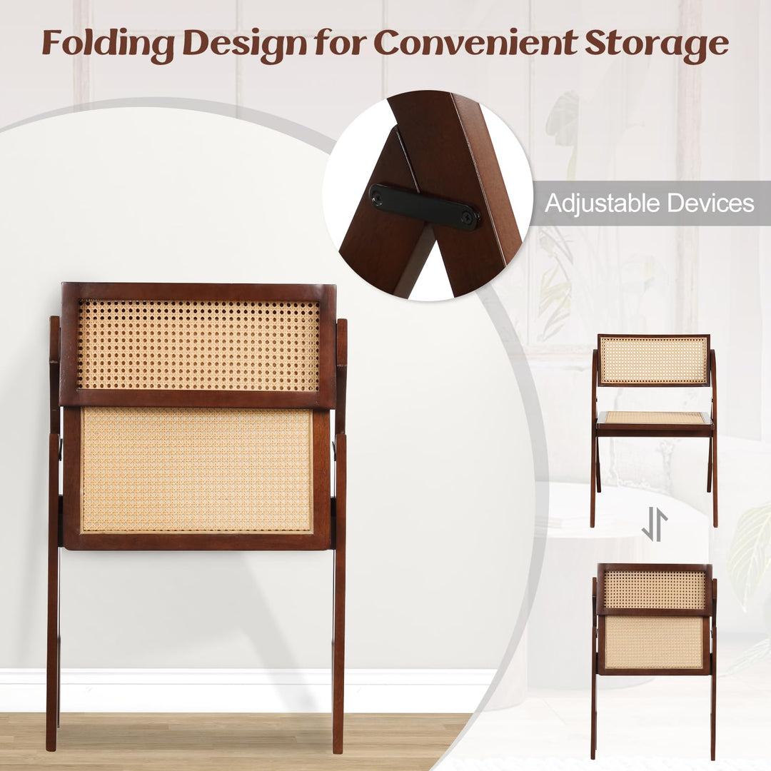 Giantex Folding Dining Chairs Set, Wooden Folding Chair with Rattan Backrest &amp; Seat