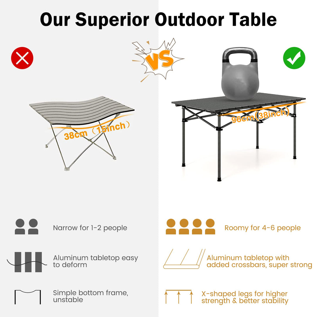 Giantex Folding Camping Table for 4-6 People, Roll-Up Lightweight Picnic Table with Large Aluminum Tabletop &amp; Carrying Bag (Black)