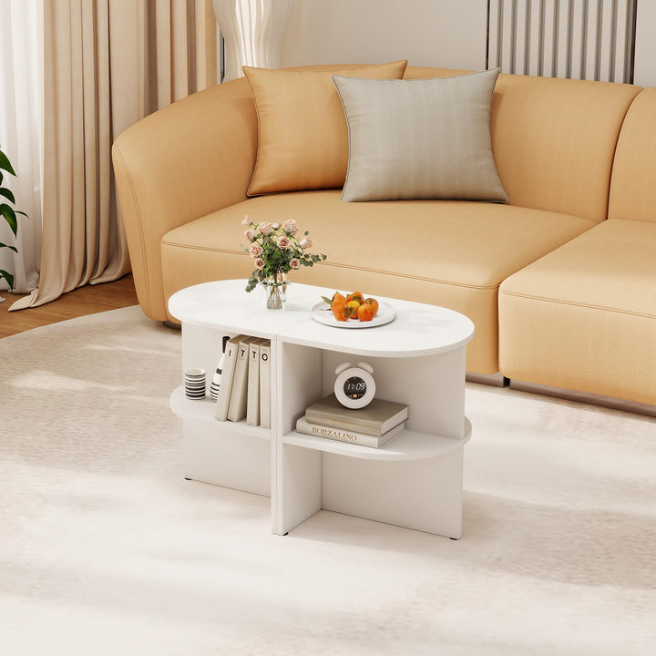 Giantex Half Round End Table with Open Shelves for Small Space