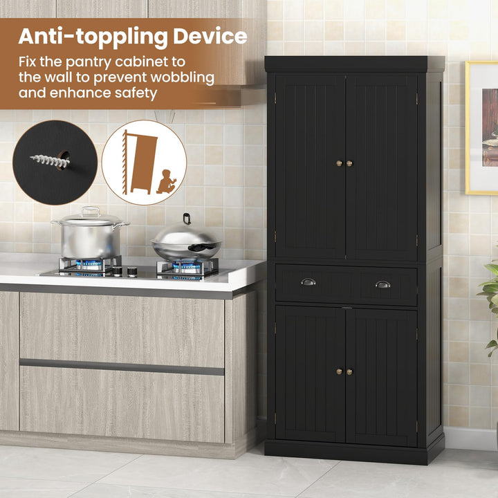 Giantex Pantry Organizers and Storage, 72" Tall Kitchen Cabinet with 2-Door Cabinets &amp; Drawer, Buffet Sideboard