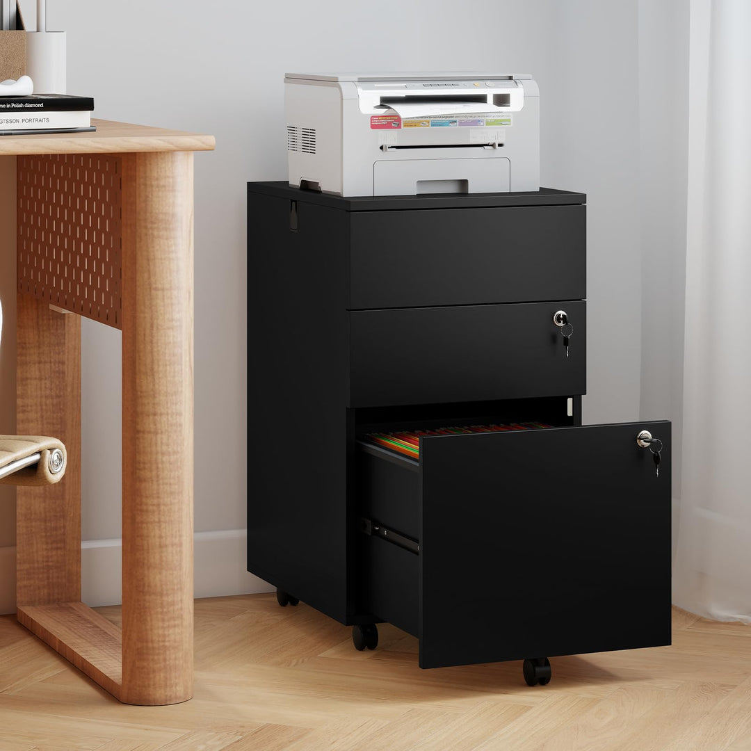 Giantex 3-Drawer File Cabinet with Wheels Wooden File Organizer