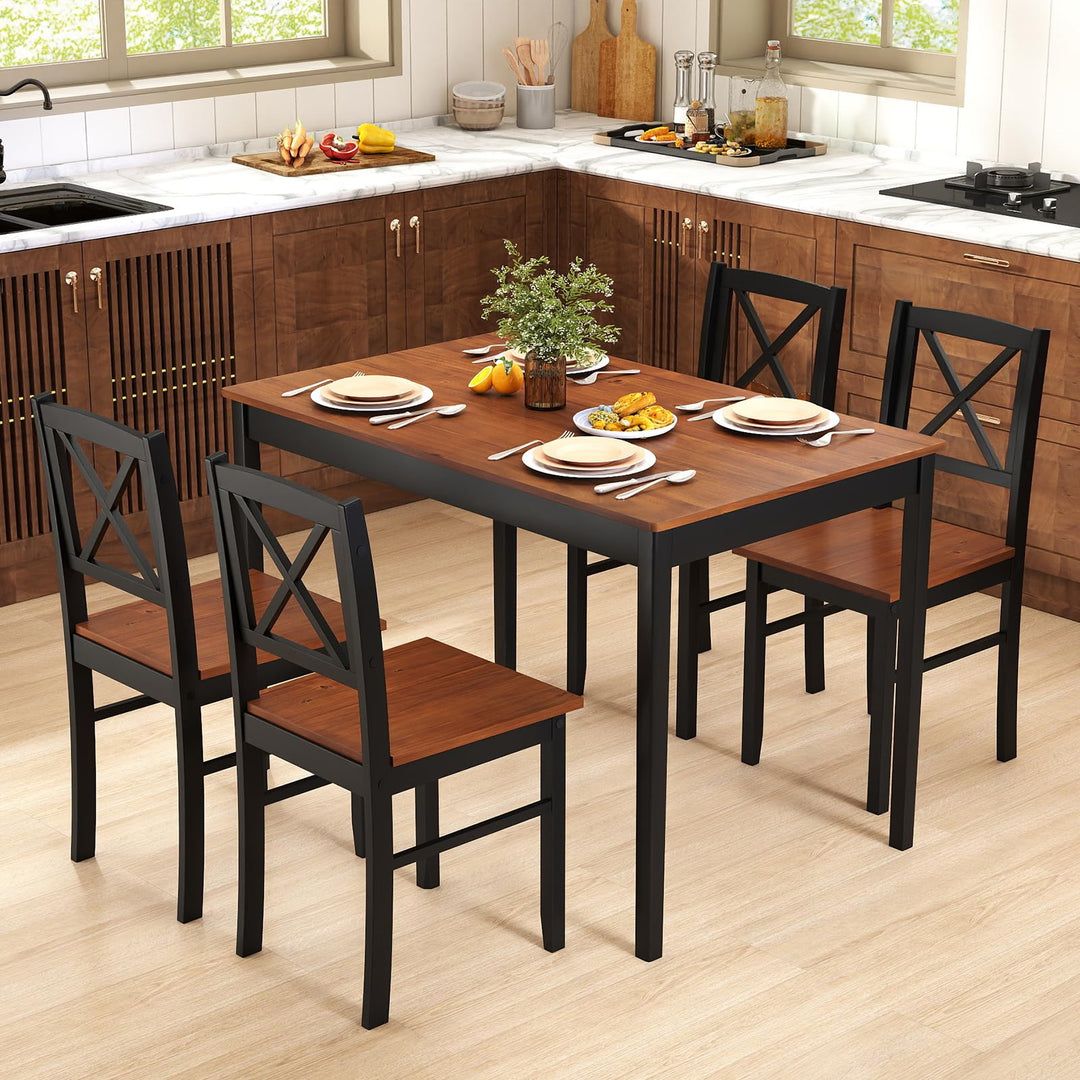 5 Piece Dining Table Set with Rectangular Kitchen Table and 4 Chairs for 4 People-Coffee