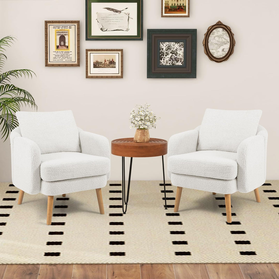 Giantex Sherpa Accent Chair, Modern Upholstered Single Sofa Chair with Back Pillow &amp; Solid Rubber Wood Legs