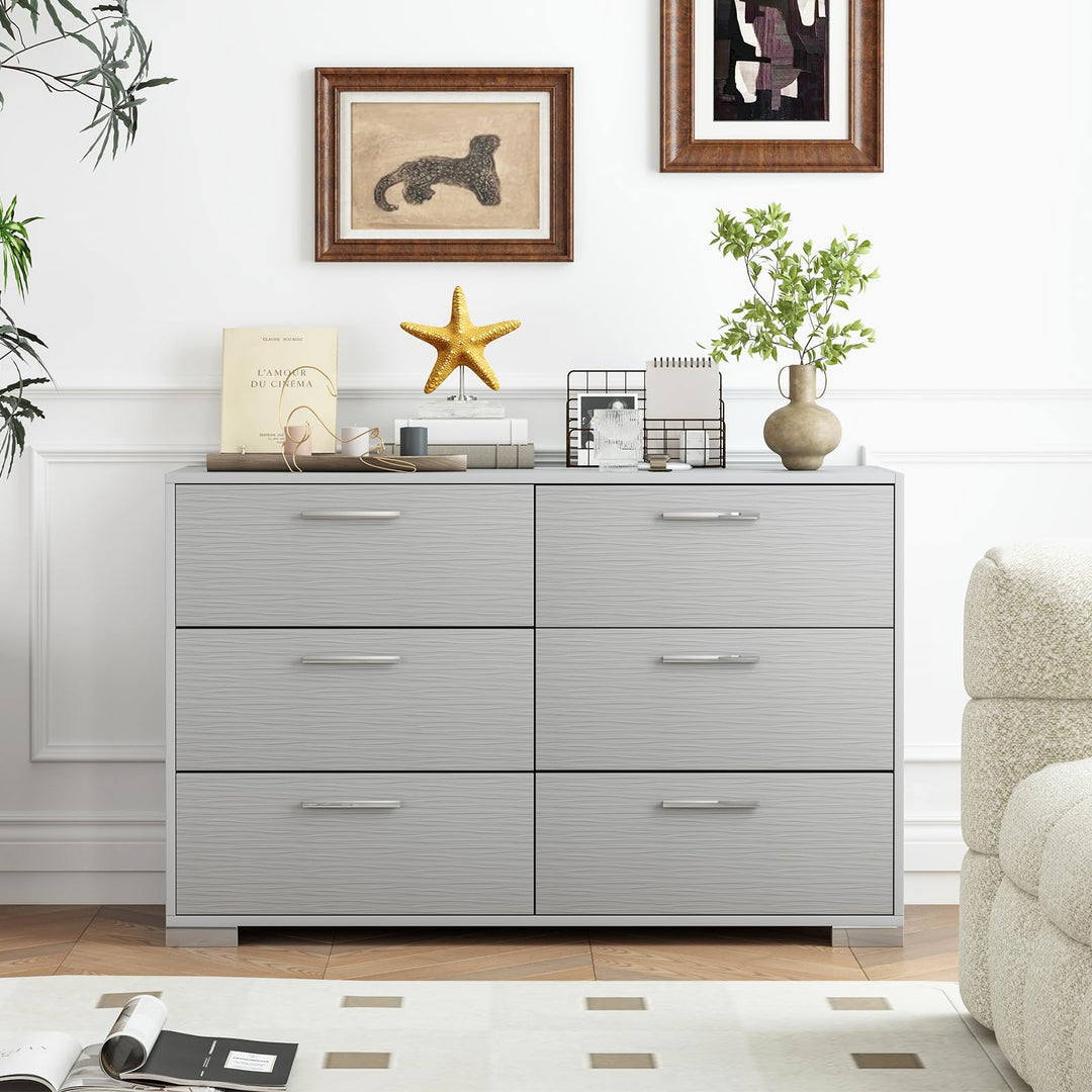 Giantex Storage Cabinet with 6 Drawers, Metal Legs &amp; Handles, Anti-Toppling Devices, Grey
