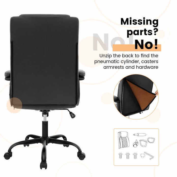 Giantex Executive Office Chair, Leather Like Desk Chair with Thick Headrest Cushion &amp; Padded Armrests, Black