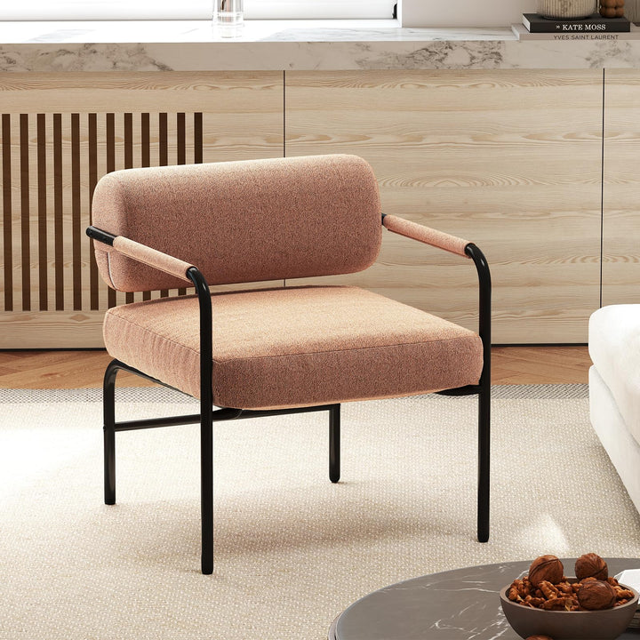 Giantex Velvet Upholstered Living Room Chair with Thickened Backrest &amp; Metal Armrests