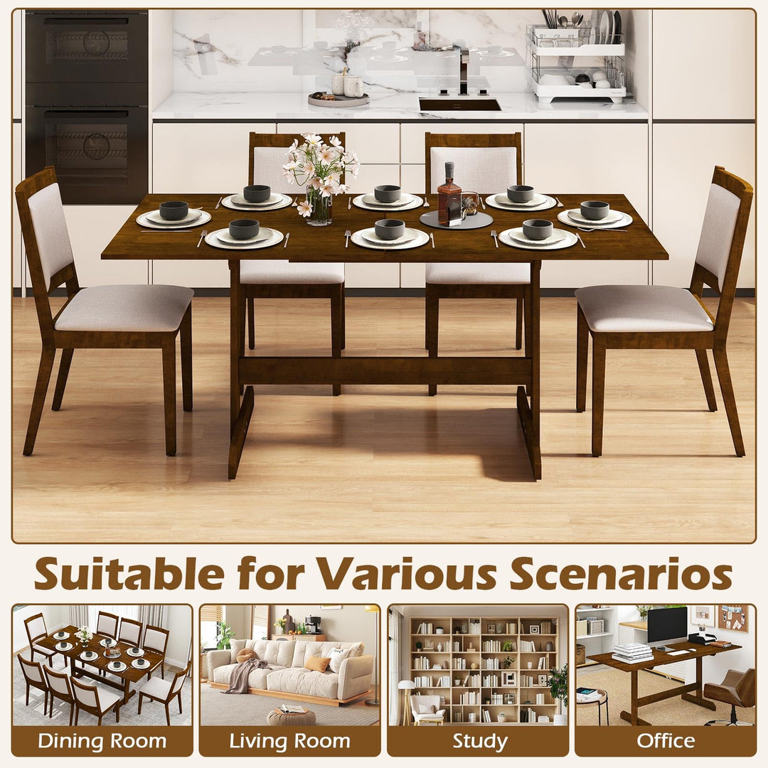 Giantex 71" Dining Table with H-shaped Rubber Wood Leg and Wood Grain Tabletop