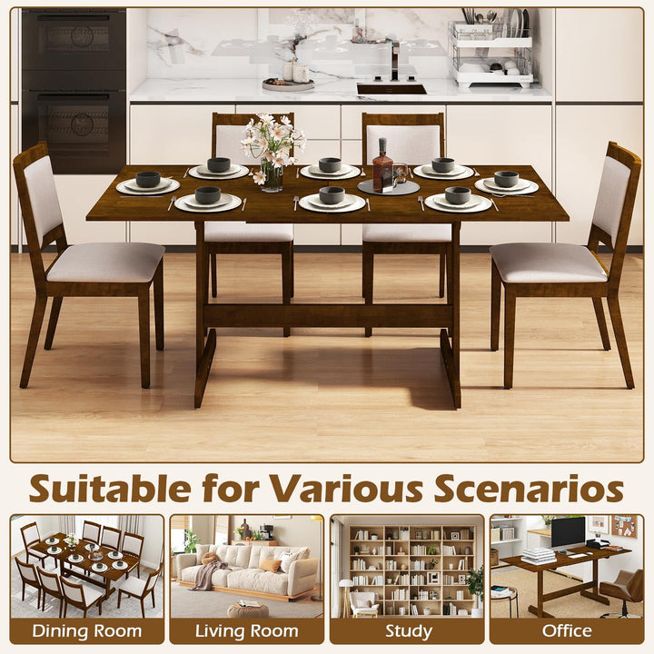 Giantex 71" Dining Table with H-shaped Rubber Wood Leg and Wood Grain Tabletop