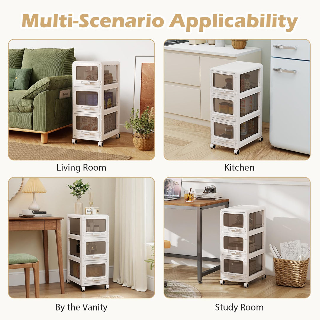 Giantex 3/4/5-Tier Plastic Drawer Storage Organizer Rolling Cart with Drawers &amp; Lockable Wheels