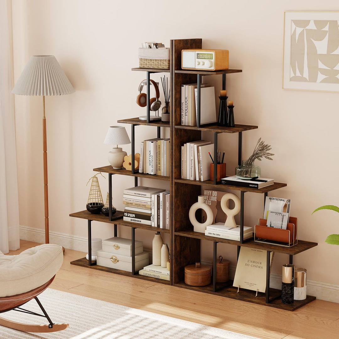 Giantex 5-Tier Stepped Bookshelf | 62" Tall Ladder Corner Bookcase W/Stable Metal Support