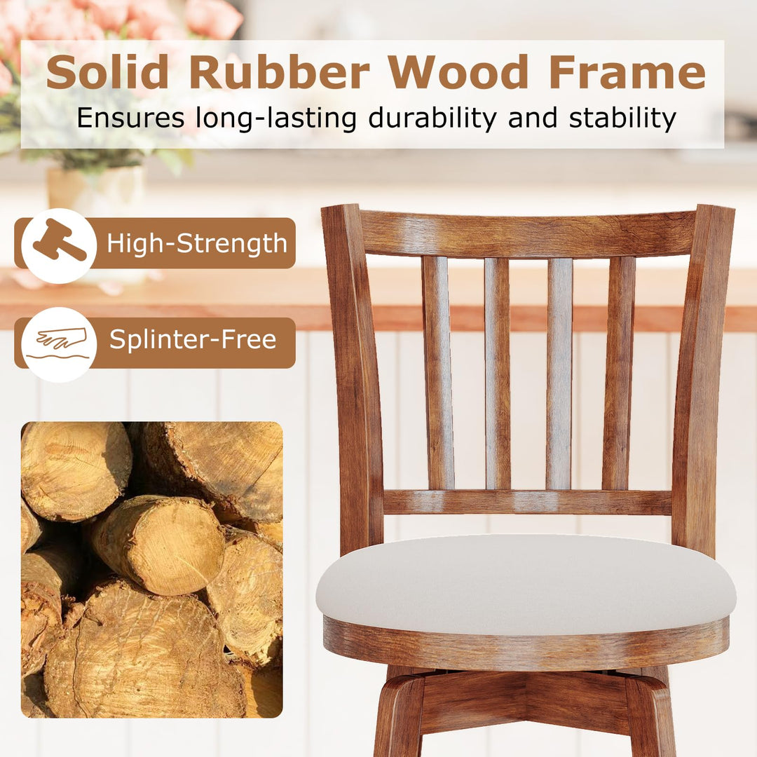 Giantex 25" Counter Height Stools Set of 2/4 with Rubber Wood Legs &amp; Footrest &amp; Upholstered Seat