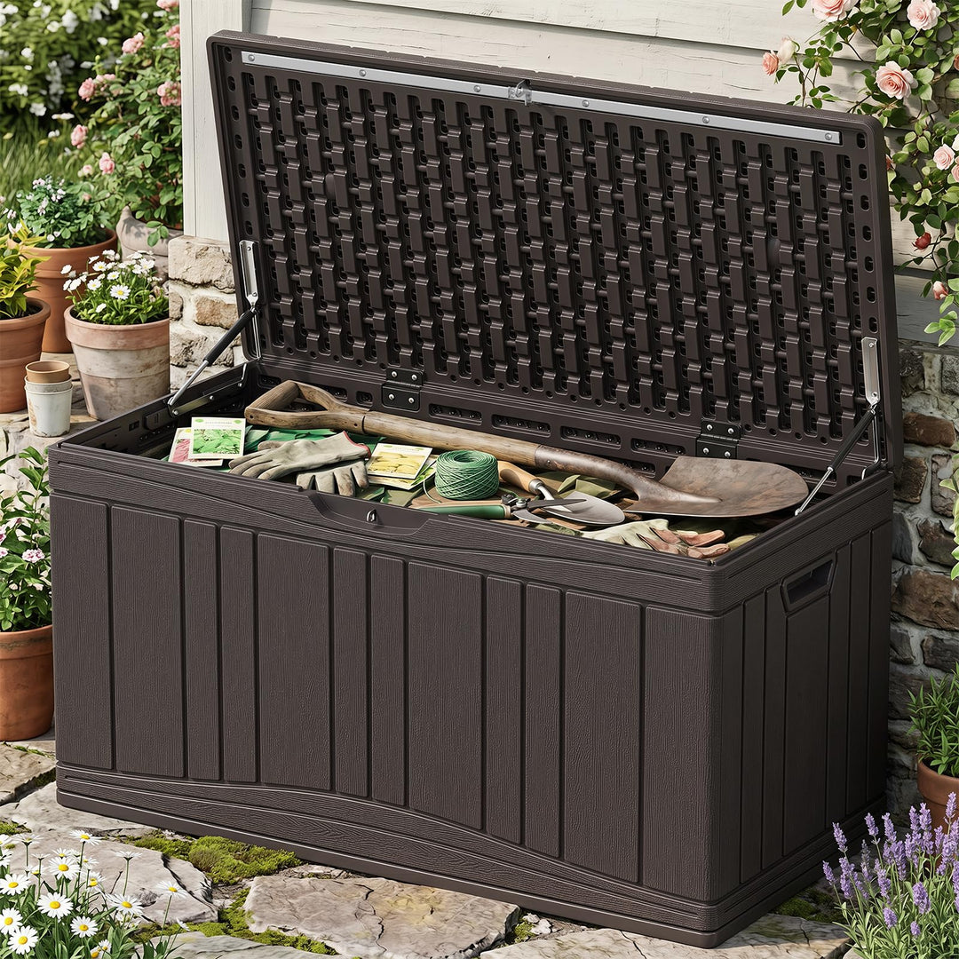 Giantex 80 Gallon Patio HDPE Storage Bin with Gas Struts &amp; Lock-Compatible Lid