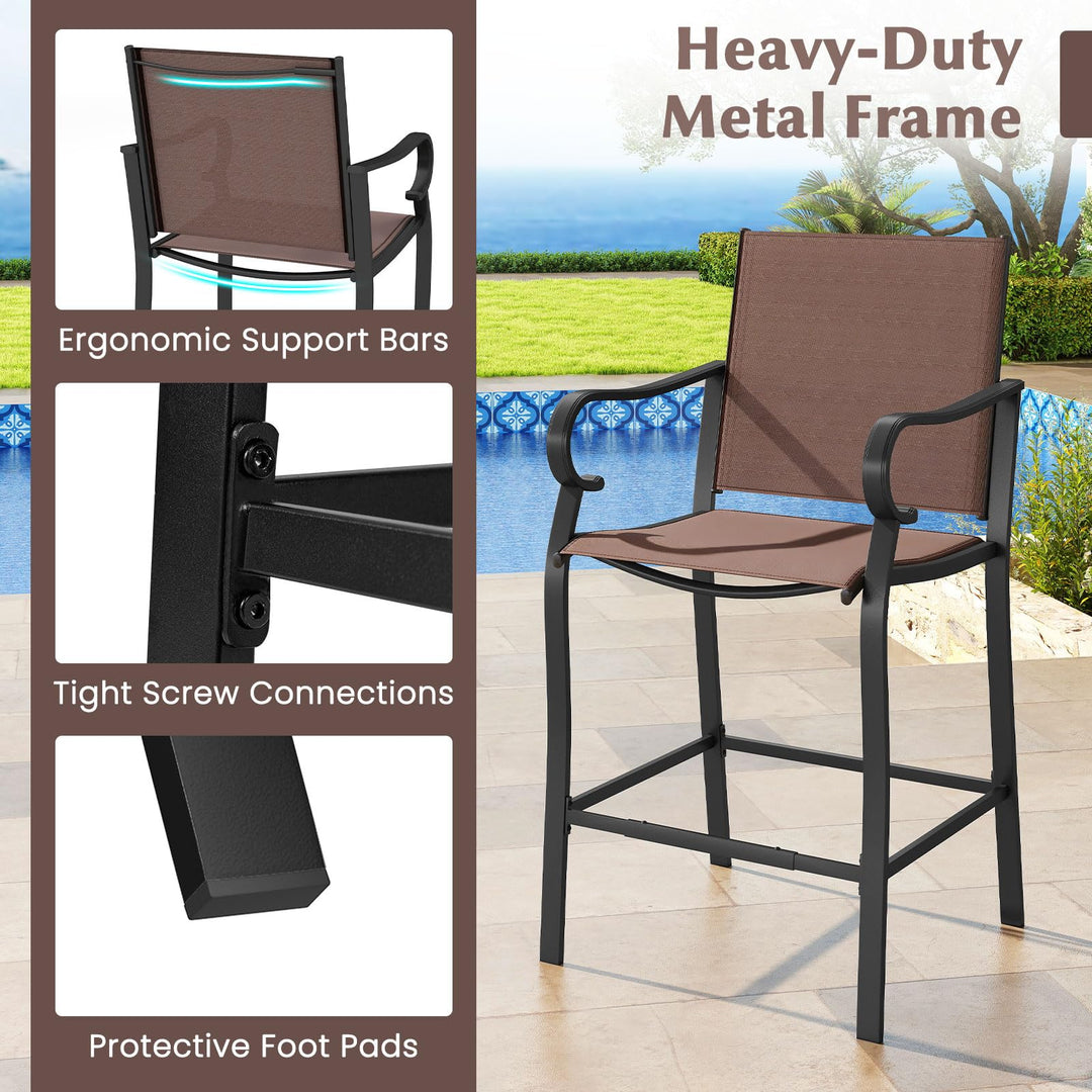 Giantex Counter Height Tall Patio Chairs with Breathable Mesh Fabric &amp; Metal Frame